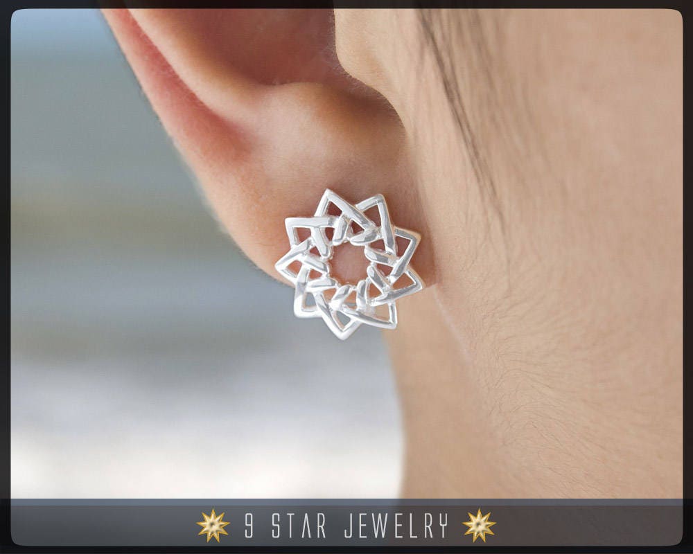 Sterling Silber 9 Stern Ohrstecker - Der Lotus Einheit Der Religionen Bahai Bes7 Sterling Silber 9 Stern Ohrstecker - Der Lotus Einheit Der Religionen Bahai Bes7 von 9StarJewelry