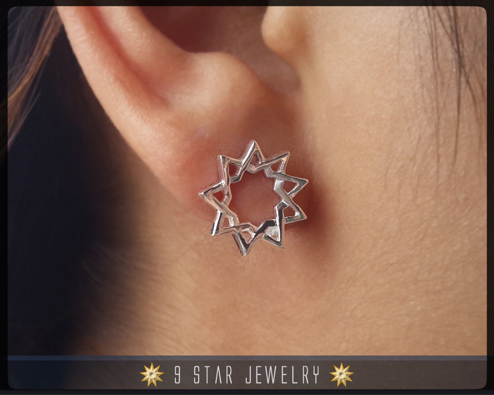 Sterling Silber Bahai 9 Sterne Ohrstecker - Bes 3 Sterling Silber Bahai 9 Sterne Ohrstecker - Bes 3 von 9StarJewelry