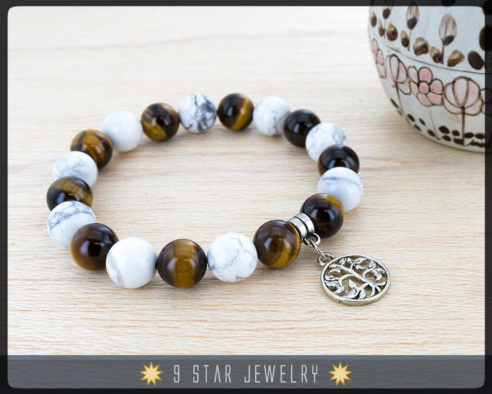 Tigerauge & Howlith Baha'i Gebetskette Armband | Alláh-U-Abhá 19 "Baum Des Lebens" - Bpb57 Tigerauge & Howlith Baha'i Gebetskette Armband | Alláh-U-Abhá 19 "Baum Des Lebens" - Bpb57 von 9StarJewelry