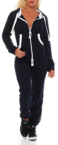 Damen Jumpsuit Jogger Jogging Anzug Trainingsanzug Einteiler Overall 9t5 dunkelblau S von 9t5