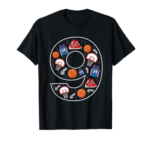 9. Geburtstag 9 Jahre alt Basketball Jungen Mädchen Basketball T-Shirt von 9th Birthday 9 Year Old Basketball Boys Girls