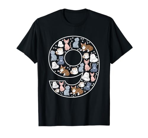 9. Geburtstag 9 Jahre alte Katzen Jungen Mädchen Katze Kätzchen T-Shirt von 9th Birthday 9 Year Old Cats Boys Girls