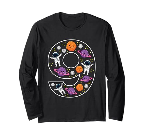 9. Geburtstag 9 Jahre alt Weltraum Jungen Mädchen Astronaut Planeten Langarmshirt von 9th Birthday 9 Year Old Space Boys Girls