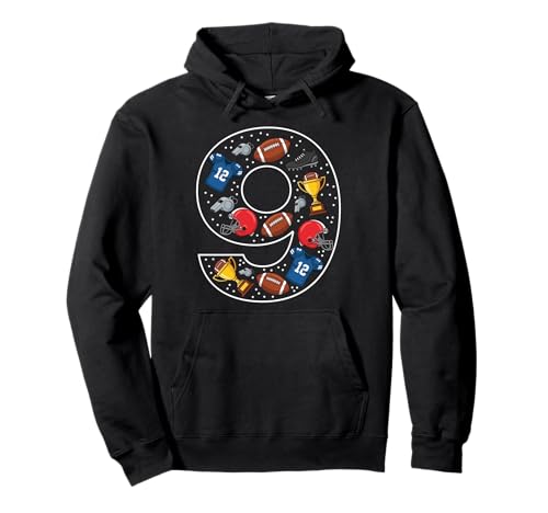 9. Geburtstag American Football 9 Jahre alt Mädchen Jungen Pullover Hoodie von 9th Birthday American Football 9 Year Old