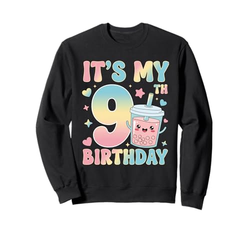 It's My 9th Birthday Bubble Boba Tea Party 9 Year Old Girl Sweatshirt von 9th Birthday Boba Tea Party 9 Year Old Girl