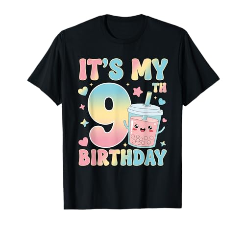 It's My 9th Birthday Bubble Boba Tea Party 9 Year Old Girl T-Shirt von 9th Birthday Boba Tea Party 9 Year Old Girl