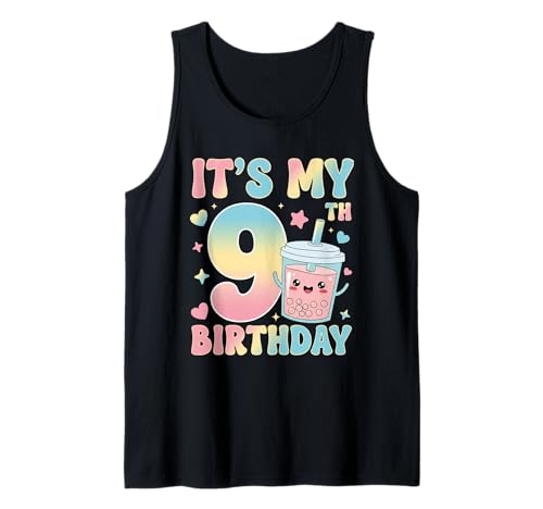 It's My 9th Birthday Bubble Boba Tea Party 9 Year Old Girl Tank Top von 9th Birthday Boba Tea Party 9 Year Old Girl