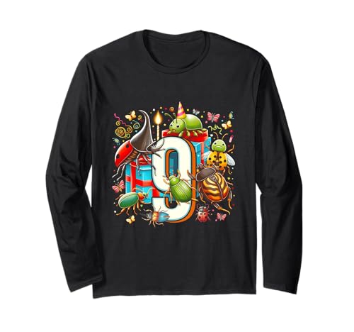 Kinder 9. Geburtstag Käfer Insekten Käfer Biologie 9 Jahre alt Langarmshirt von 9th Birthday Bugs Insects Beetles 9 Year Old