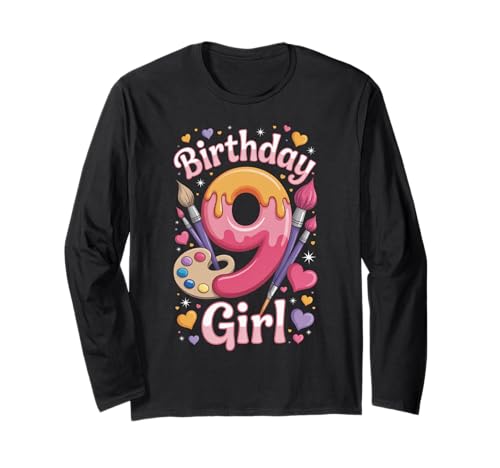 9. Geburtstag Malen Party Mädchen Malerei Kunst Künstler Neun 9 Langarmshirt von 9th Birthday Girl Tees NYC