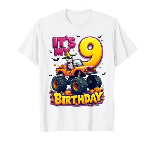It's My 9th Birthday Boy Skeleton Monster Truck Halloween T-Shirt von 9th Birthday Monster Truck Costume