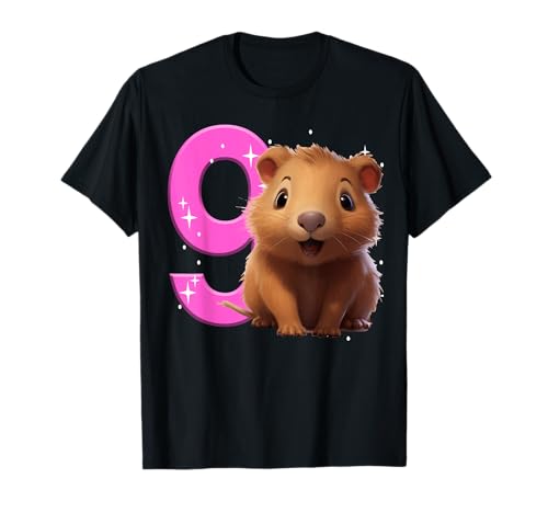 9. Geburtstag Capybara Party Outfit Mädchen Nine Capybara Lover T-Shirt von 9th Birthday Tees NYC