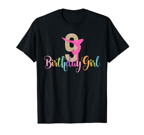 9. Geburtstag Gymnastik Party Turnerin Nine Tumble Flip Girls T-Shirt von 9th Birthday Tees NYC