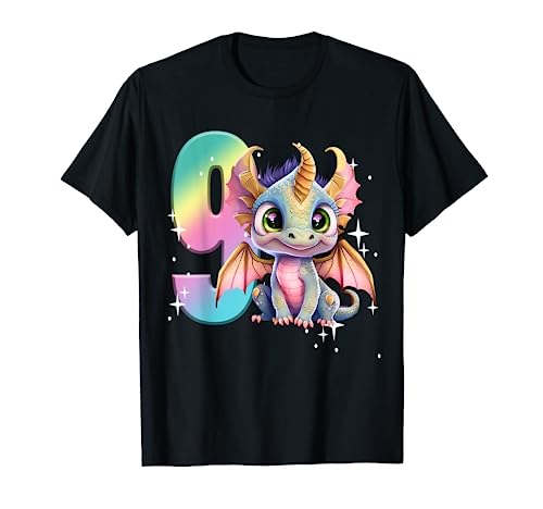 Hemd zum 9. Geburtstag, Drache, Party, Regenbogen, Mädchen, Drache 9 T-Shirt von 9th Birthday Tees NYC