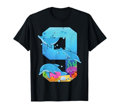 Lustige 9. Delfin-Motto Geburtstagsparty 9 Jahre alte Kinder Mädchen T-Shirt von 9th Dolphin Themed Birthday Party Kid Girls Outfit