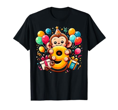 Affe 9. Geburtstag Junge Mädchen 9 Jahre alt neunte neun Affe T-Shirt von 9th Girls, Boys Monkey 9 Birthday