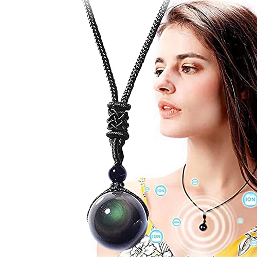 A/R Obsidian-Halskette Obsidian-Anhänger, Natürlicher Obsidian-Regenbogen-Augen-Stein-Halsketten-Anhänger, Obsidianperle mit gewebter Baumwollkordel, Talisman Widmung von Wellness und Reichtum von A/R
