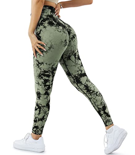 A AGROSTE Damen Scrunch Butt Lifting Leggings Hohe Taille Workout Gym Yoga Hose Tie Dye Nahtlose Kompression Booty Tights, #1 Armeegrün, X-Groß von A AGROSTE