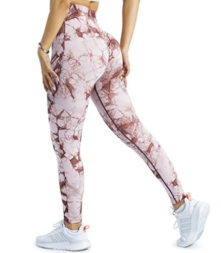 A AGROSTE Damen Scrunch Butt Lifting Leggings Hohe Taille Workout Gym Yoga Hose Tie Dye Nahtlose Kompression Booty Tights, #1 Tiedye Pink, X-Groß von A AGROSTE