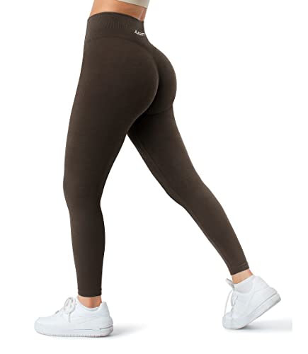 A AGROSTE Nahtlose Damen-Workout-Leggings für große Mädchen, Scrunch Butt Lifting Gym Leggings Hohe Taille Yogahose, #3 Braun, Groß von A AGROSTE