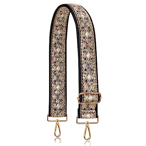 ALLZEDREAM Taschengurt Schultergurt Zum Wechseln Verstellbarer Umhängetasche Handtasche Schultertaschen 5CM Breiter Stickerei Spitze Pailletten, Diamant Schwarz von A ALLZEDREAM