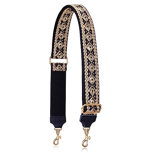 ALLZEDREAM Taschengurt Schultergurt Zum Wechseln Verstellbarer Umhängetasche Handtasche Schultertaschen 5CM Breiter Stickerei Spitze Pailletten, Pailletten Schwarz-Echtleder Enden von A ALLZEDREAM