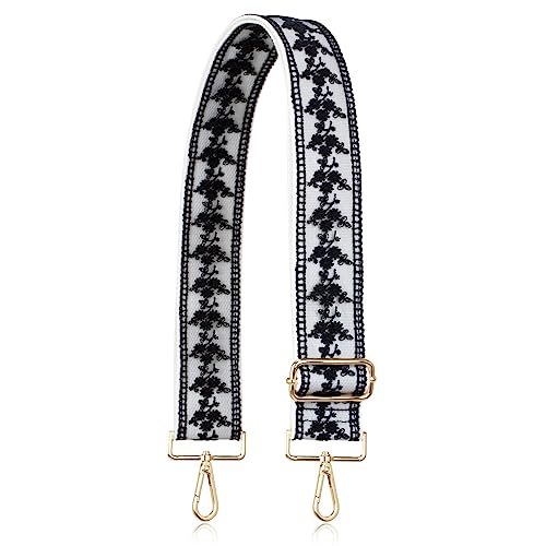 ALLZEDREAM Taschengurt Schultergurt Zum Wechseln Verstellbarer Umhängetasche Handtasche Schultertaschen 5CM Breiter Stickerei Spitze Pailletten, Spitze Schwarz Weiß von A ALLZEDREAM