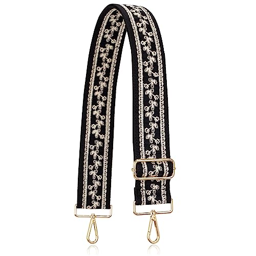 ALLZEDREAM Taschengurt Schultergurt Zum Wechseln Verstellbarer Umhängetasche Handtasche Schultertaschen 5CM Breiter Stickerei Spitze Pailletten, Spitze Schwarz von A ALLZEDREAM