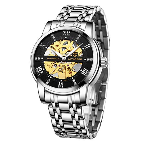 A ALPS Herren Armbanduhr Skelett Luxus Mechanisch Edelstahl Wasserdicht Schwarz Automatik Selbstaufzug Römische Ziffern Diamant Zifferblatt Armbanduhr, 14-Silberschwarz, Automatikuhr, mechanisch, A ALPS Herren Armbanduhr Skelett Luxus Mechanisch Edelstahl Wasserdicht Schwarz Automatik Selbstaufzug Römische Ziffern Diamant Zifferblatt Armbanduhr, 14-Silberschwarz, Automatikuhr, mechanisch, von A ALPS