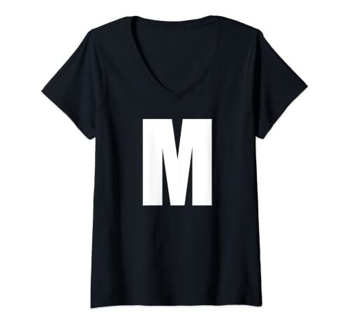Damen Buchstabe "M" in kräftiger Weiß, Großteil "M" für Teamnamen oder Wörter T-Shirt mit V-Ausschnitt Damen Buchstabe "M" in kräftiger Weiß, Großteil "M" für Teamnamen oder Wörter T-Shirt mit V-Ausschnitt von A B C D E F G H I J K LMNOP Q R S T U V W X Y & Z