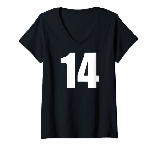 Damen Zahl 14 weiße Zahlen T-Shirt mit V-Ausschnitt Damen Zahl 14 weiße Zahlen T-Shirt mit V-Ausschnitt von A B C D E F G H I J K LMNOP Q R S T U V W X Y & Z