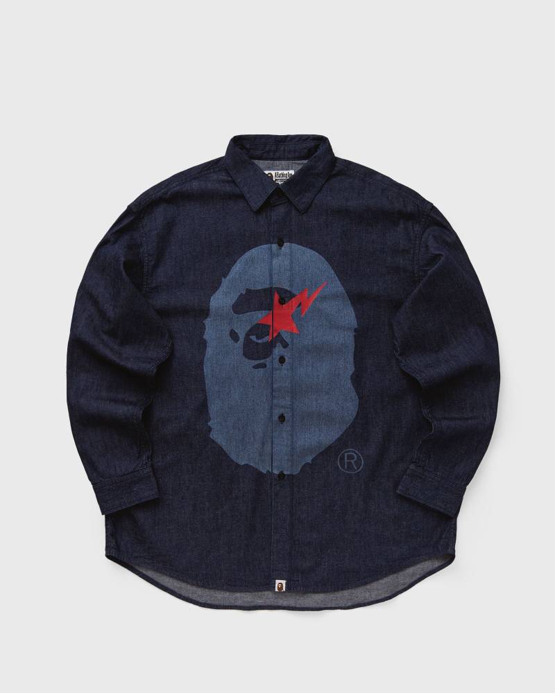 A Bathing Ape STA APE HEAD RELAXED FIT DENIM L/S SHIRTS men Longsleeves blue in Größe:L von A Bathing Ape