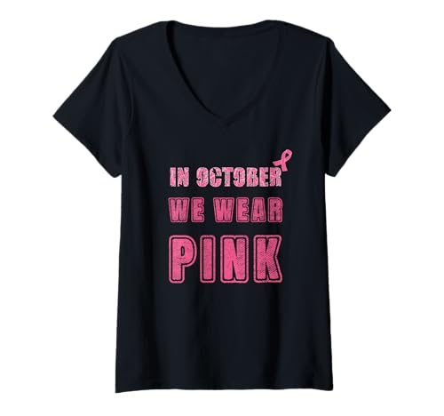 Damen Im Oktober tragen wir rosa Brustkrebsbewusstsein Herbst Herbst T-Shirt mit V-Ausschnitt Damen Im Oktober tragen wir rosa Brustkrebsbewusstsein Herbst Herbst T-Shirt mit V-Ausschnitt von A Blaze By SK