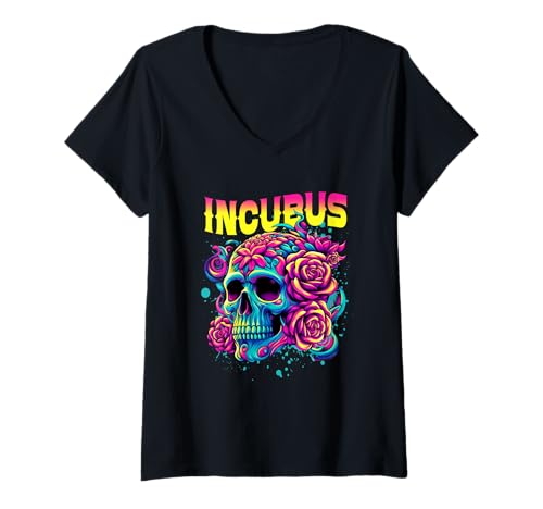 Damen Eine Krähe auf der linken Seite, Totenkopf, Morgen- und Blumeninkubus, Halloweenansicht T-Shirt mit V-Ausschnitt Damen Eine Krähe auf der linken Seite, Totenkopf, Morgen- und Blumeninkubus, Halloweenansicht T-Shirt mit V-Ausschnitt von A Crow Left Skull Morning And Flower Incubus