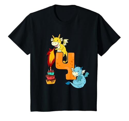 4. Geburtstag Junge Mädchen Drache Outfit T-Shirt von A Dragon Birthday Gift Idea for Kids Toddler