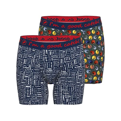 A FISH NAMED FRED 2er Pack Herren Long Pants Boxershort Unterwäsche Ski - Helme Skigebiete, Grösse:L, Farbe:Design 01 von A FISH NAMED FRED