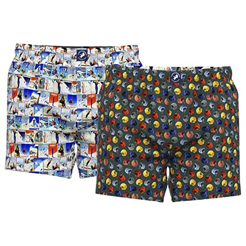 A FISH NAMED FRED 2er Pack Herren Web Boxershort Unterwäsche Skigebiete Helme, Grösse:M, Farbe:Design 06 von A FISH NAMED FRED