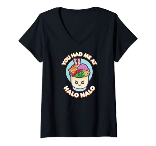 Damen Philippinen-Hemd mit Aufschrift "You Had Me At Halo Halo" T-Shirt mit V-Ausschnitt Damen Philippinen-Hemd mit Aufschrift "You Had Me At Halo Halo" T-Shirt mit V-Ausschnitt von A Filipino Apparel Co.