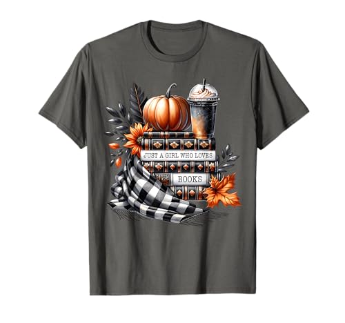 Ein Mädchen liebt Bücher und Herbst Leaves Pumpkin Bookish Herbst-Thema T-Shirt von A Girl Loves Books & Fall Leaves