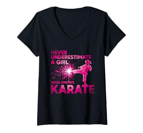 Damen Never Underestimate a Girl Who Knows Karate Lustiges Zitat T-Shirt mit V-Ausschnitt von A Girl Who Knows Karate Shop