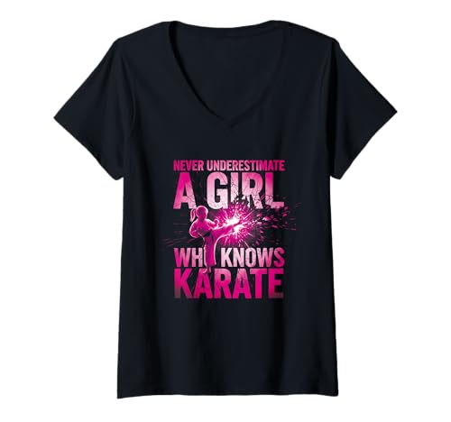 Damen Never Underestimate a Girl Who Knows Karate Lustiges Zitat T-Shirt mit V-Ausschnitt von A Girl Who Knows Karate Shop