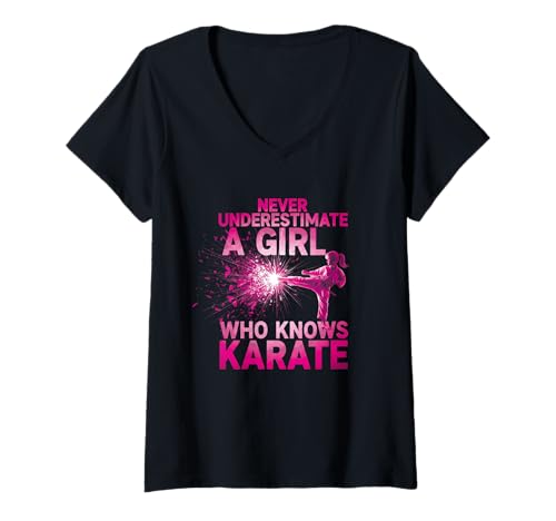 Damen Never Underestimate a Girl Who Knows Karate Lustiges Zitat T-Shirt mit V-Ausschnitt von A Girl Who Knows Karate Shop