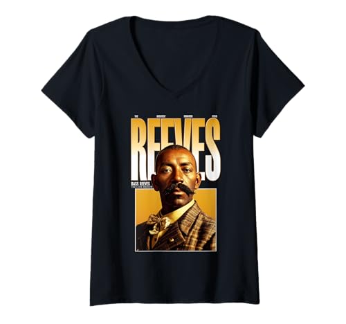 Damen Bass Reeves Old West Lawman, afroamerikanischer Held T-Shirt mit V-Ausschnitt Damen Bass Reeves Old West Lawman, afroamerikanischer Held T-Shirt mit V-Ausschnitt von A Legacy of Black Masculinity and Courage