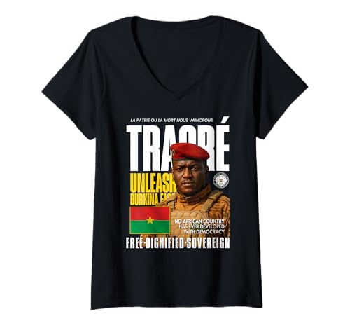 Damen Entfesseln Sie Burkina Faso Captain Traoré Revolution T-Shirt mit V-Ausschnitt von A Legacy of Black Masculinity and Courage