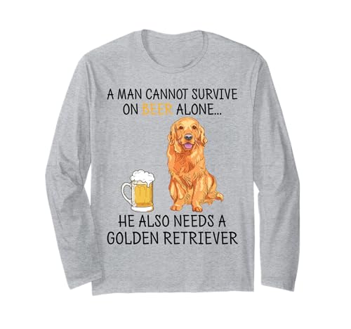 A Man Cannot Survive On Beer Alone Lustiger Golden Retriever Langarmshirt von A Man Cannot Survive On Beer Alone and Dogs shirts