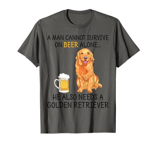 A Man Cannot Survive On Beer Alone Lustiger Golden Retriever T-Shirt A Man Cannot Survive On Beer Alone Lustiger Golden Retriever T-Shirt von A Man Cannot Survive On Beer Alone and Dogs shirts