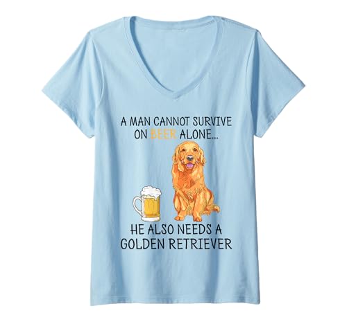 Damen A Man Cannot Survive On Beer Alone Lustiger Golden Retriever T-Shirt mit V-Ausschnitt Damen A Man Cannot Survive On Beer Alone Lustiger Golden Retriever T-Shirt mit V-Ausschnitt von A Man Cannot Survive On Beer Alone and Dogs shirts