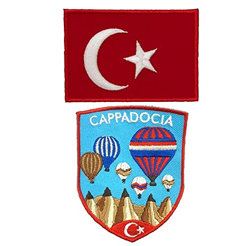 A-ONE 2 Stück Kappadocia Souvenir Patch + Türkei Flagge Abzeichen, Stein Kirche Wandbilder Schnitzerei, kreative kulturelle Dekoration Abzeichen, selbstklebende Aufnäher Nr. 289C von A-ONE