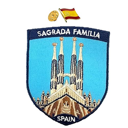 A-ONE 2 Stück Sagrada Familia Applikation + Spanien Flagge Anstecknadel, Barcelona Wahrzeichen, Gaudi Patch, Welterbe Souvenir Patch Nr. 252P von A-ONE