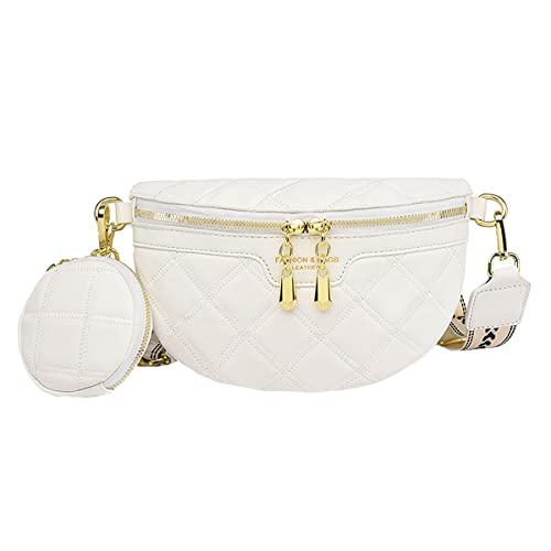 A-QMZL Crossbody Bag Damen Breiter Gurt Bauchtasche Damen Leder Geldbörse Mode Bauchtasche Klein Umhängetasche Abnehmbar Schultergurt (weiß) von A-QMZL