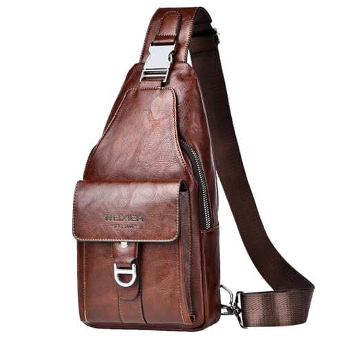 A-QMZL Tasche Herren Schultergurt Rucksack Einschulter Herren Leder Umhängetasche Herren Klein Wasserdicht Schulter Sling Bag Kleine Crossbody Bag, Dunkelbraun2, Retro von A-QMZL